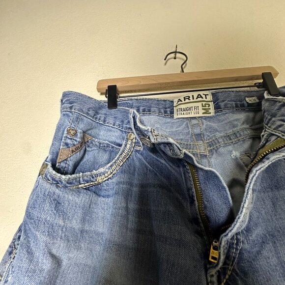 Ariat M5 Denim Jean Pant Men 34x34 Straight Leg Fit Western Distressed Bootcut - Picture 7 of 14